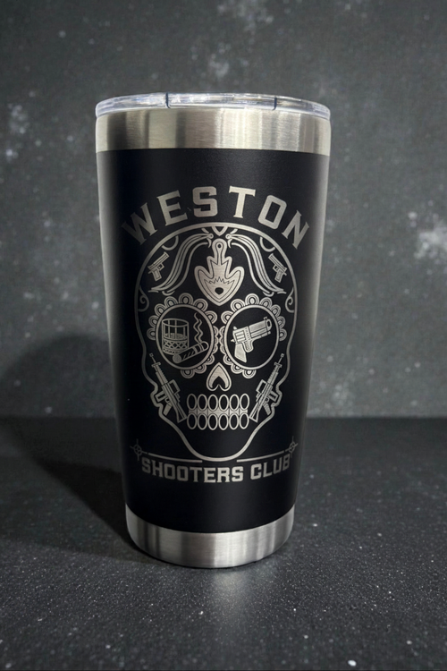 Weston Shooters Club sugar skull tumbler product shot