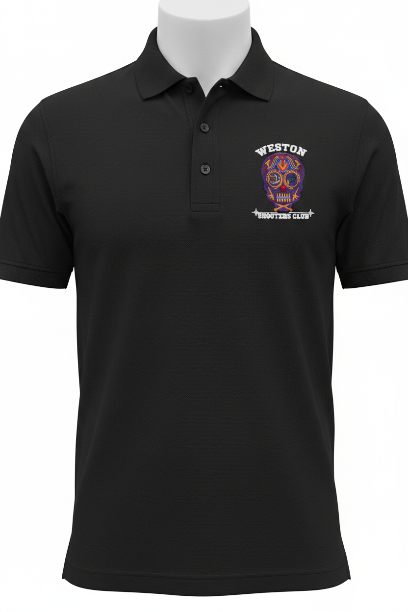 Weston Shooters Club sugar skull black polo mockup