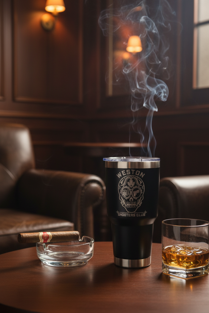 Weston Shooters Club 30oz tumbler cigar lounge lifestyle